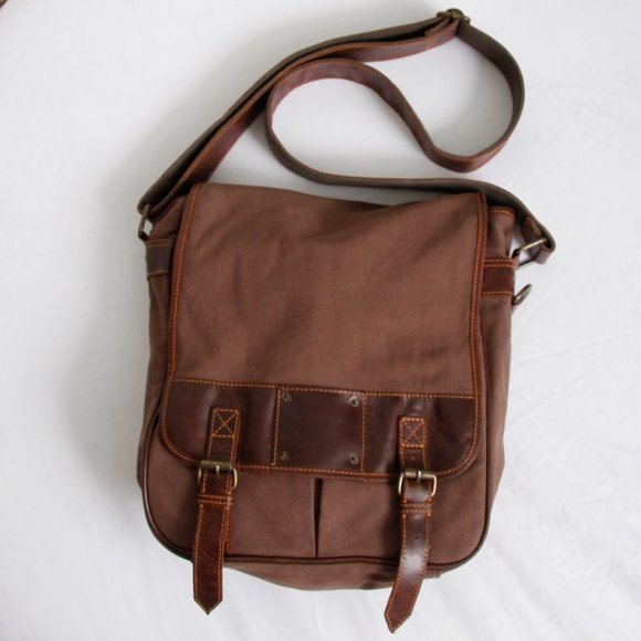Fossil Handbags - Fossil 54 Leather Canvas Messenger Crossbody Bag